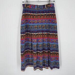 Barbizon VINTAGE Skirt Womens Sz XS Blue Red Floral A-Line Side Zipper Lined